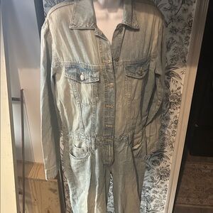 Zara Washed Blue Denim Overalls Jumpsuit